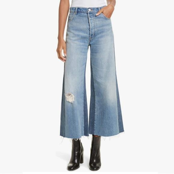 Rebecca Taylor La Vie Wide Leg Rigid Jeans in Soft Sky Blue Two Tone Size 27 - Picture 1 of 8